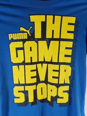 Puma Boys Youth Small Blue Shirt Yellow Decal T-shirt 