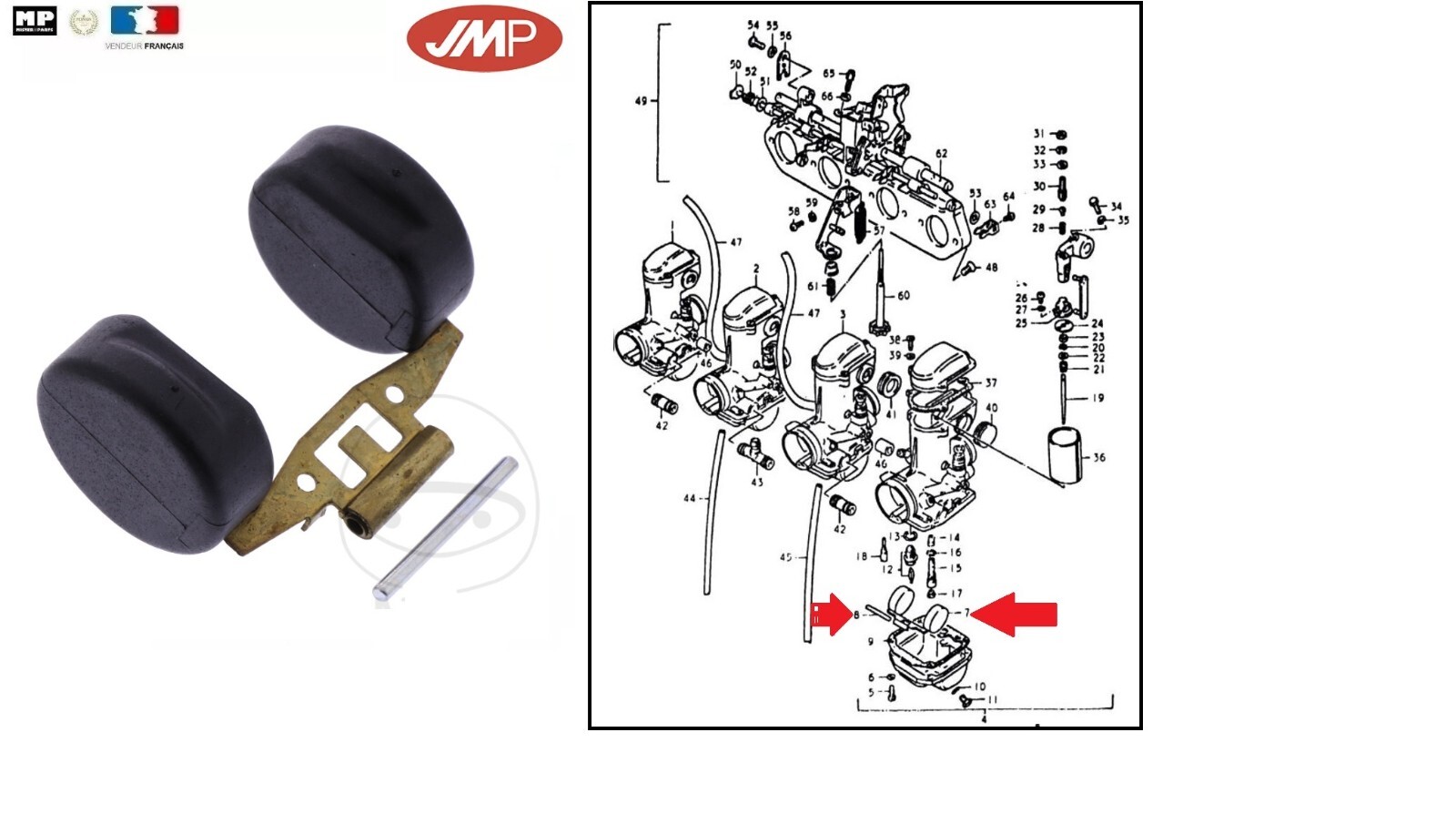 Kit flotteur carburateur 724.42.80 pour Suzuki GS 1000 E laiton
