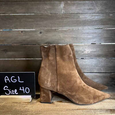 Womens AGL Mimma Brown Suede Pointed Heeled Ankle Zip Boots Booties Size EU 40