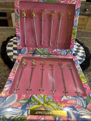 Lilly Pulitzer Havana Gold Appetizer Picks Two Sets