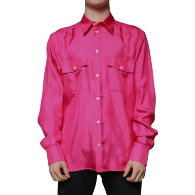 pink silk mens dress shirts Amazon.com: WDIRARA Men's Silk Satin Metallic Button Down Short Sleeve  Collared Shirts Rave Disco Club Tops Pink XXS : Clothing, Shoes & Jewelry