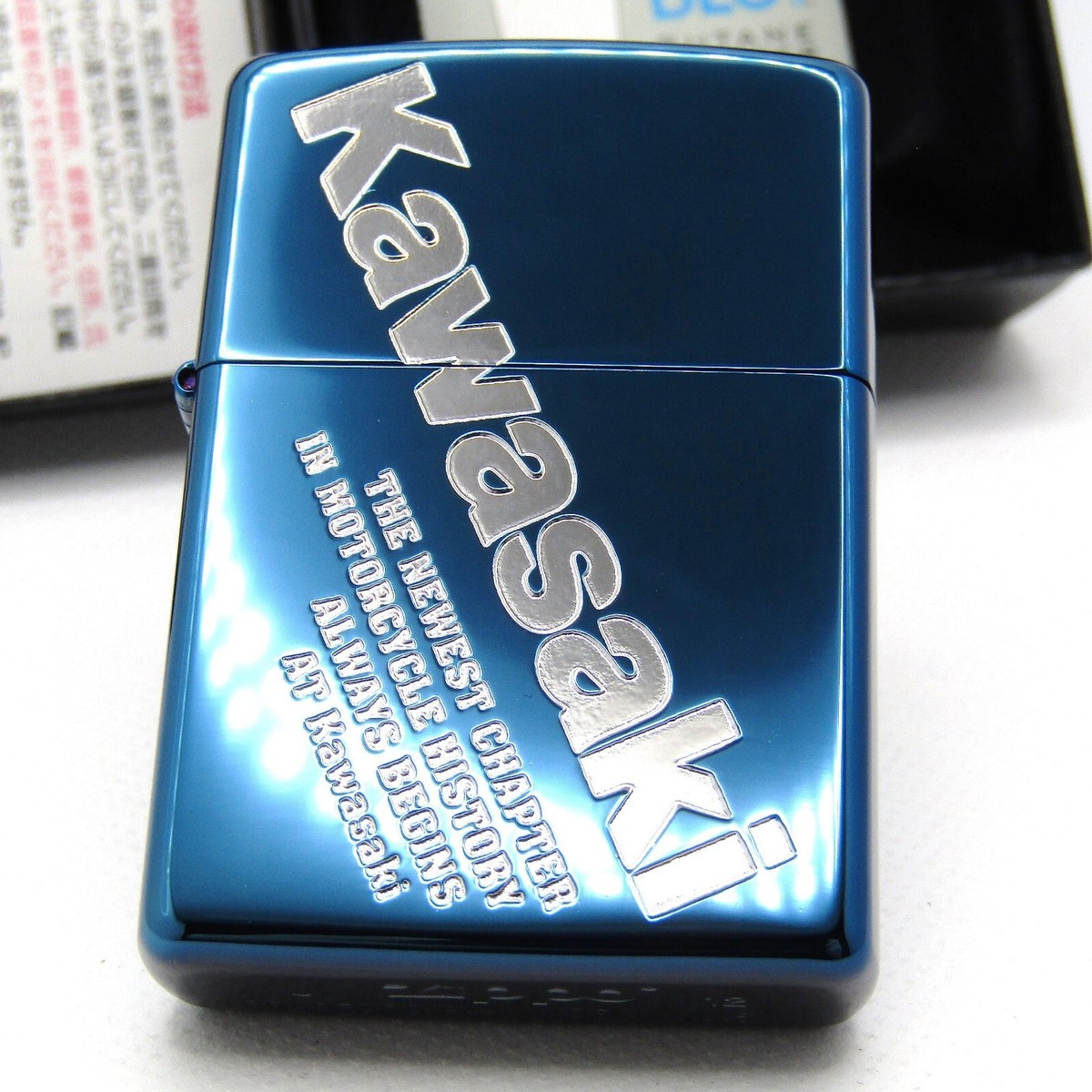 Kawasaki Blue Titanium Logo Engraved Zippo Oil Lighter 2012 MIB