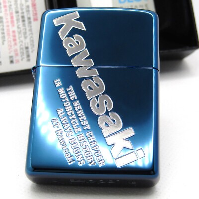 Kawasaki Blue Titanium Logo Engraved Zippo Oil Lighter 2012 MIB