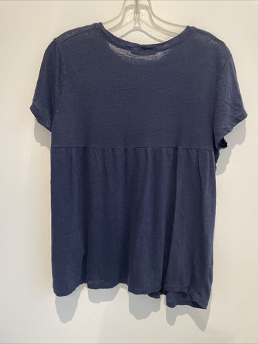 Cut Loose Womens T-Shirt Top XL Blue Short Sleeve Round Neck Tee Linen Stretch - Picture 3 of 3