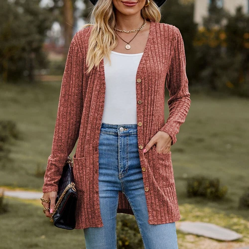 Damen Strickjacke Langarm vorne offen drapiert Pullover Knopfleiste Basic Cardigan - Bild 9 von 32