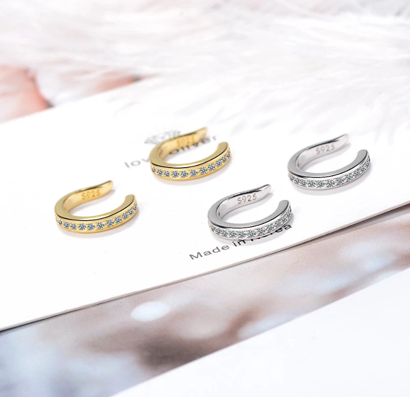 Pendientes de mujer enchapados en plata 925 circonita cúbica sin piercing clip en clips para orejas AF Foto 2 de 4