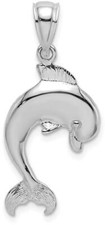 14K White Gold Polished Dolphin Jumping Pendant