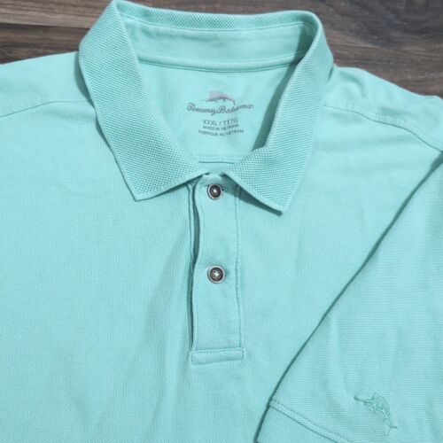 Tommy Bahama Polo Shirt Mens 3XL Green/Blue Short Sleeve Pima Cotton Button Logo - Picture 1 of 8