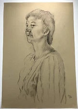 Vtg Pastel Drawing Women With Short Hair In Blouse 17x12” 1985 Fine Art Sketch