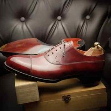 New Men's Handcrafted Brown Color Leather Oxford Cap-Toe Lace Up Formal Shoe Men