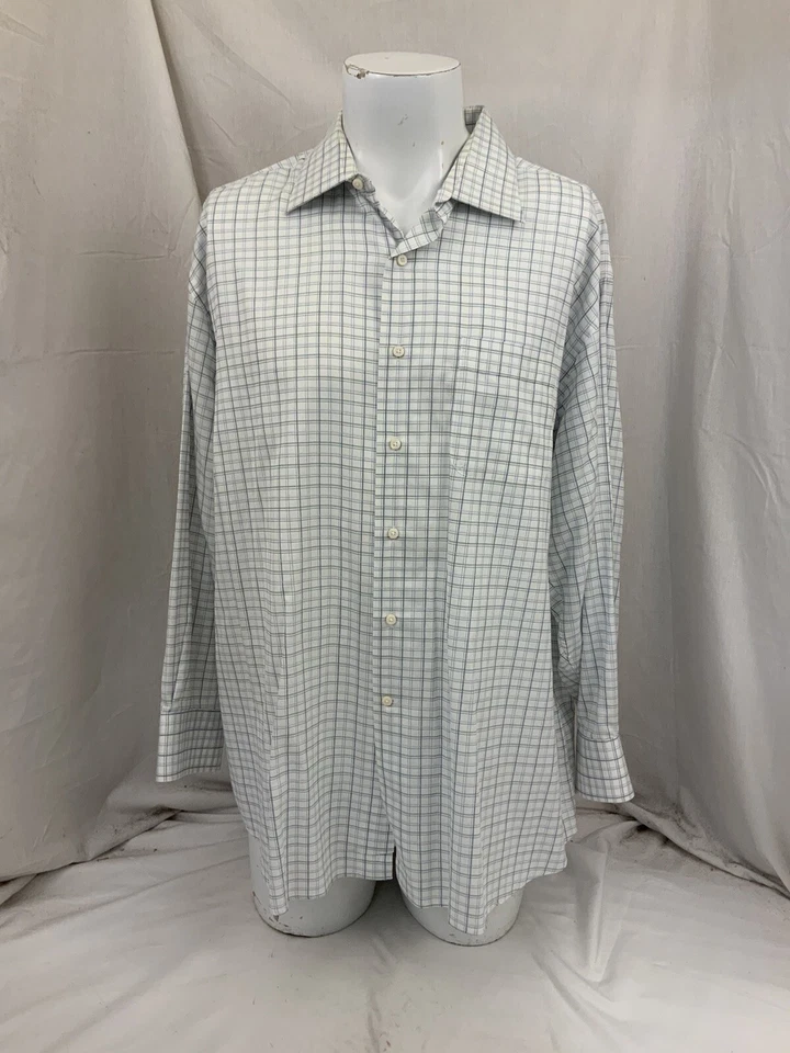 Tommy Bahama Dress Shirt 17.5 32 33 Green Blue Check 100% Cotton YGI W1-98 - Image 2 of 4