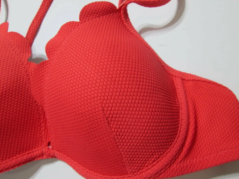 Roupa de banho feminina Shade & Shore tamanho 32B biquíni top vermelho forrado com fio costas cruzadas - Imagem 4 de 4
