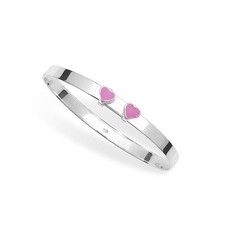 Silver Baby/Childs Enamel Pink Heart Expandable Bangle