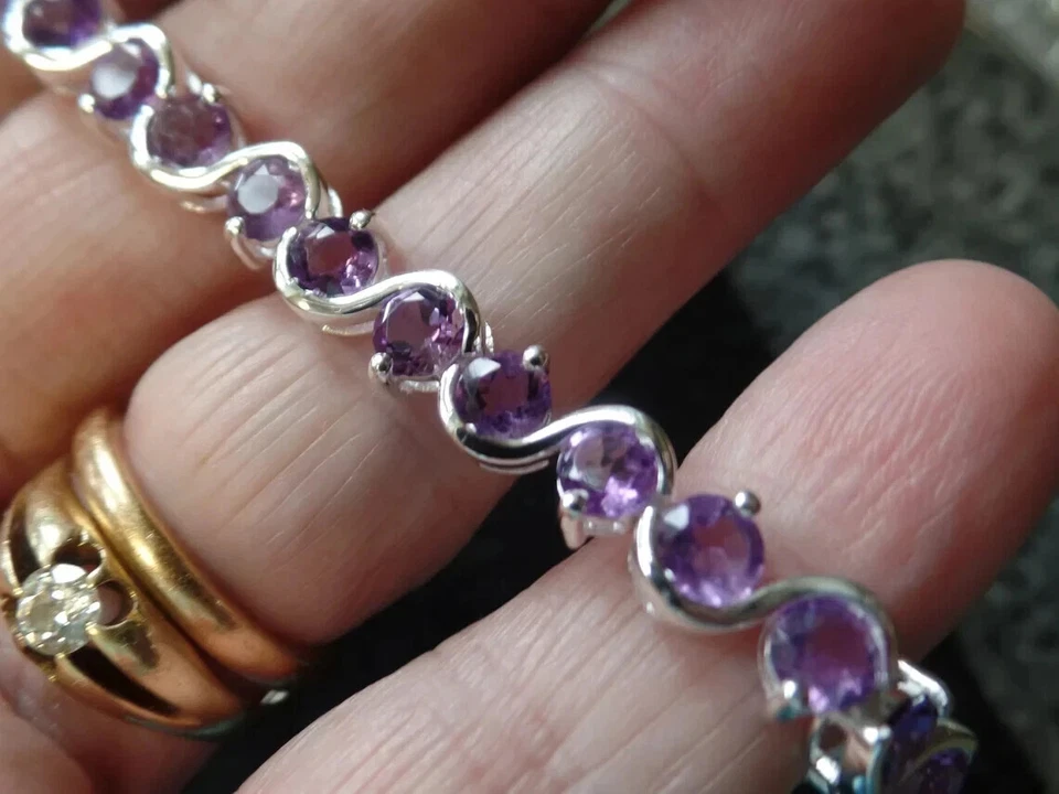 9Ct Round Lab-Created Amethyst S Link Women's Tennis Bracelet 14K White Gold FN - Image 2 of 4