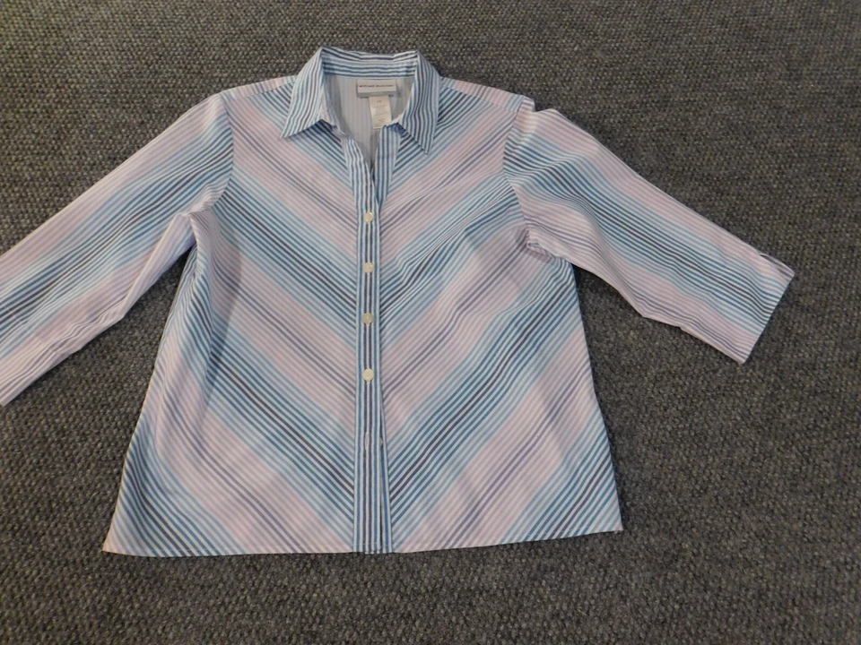 Alfred Dunner top petite small blue striped button up womens polyester classic - Image 2 of 4