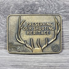 VTG NRA Whittington Center Belt Buckle Preserving Shooting Heritage Deer Rifle