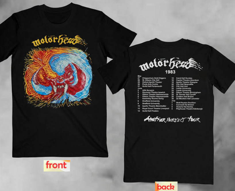 Perfect Motorhead 1983 Tour Another Vintage Tee T-Shirt Black Double Side