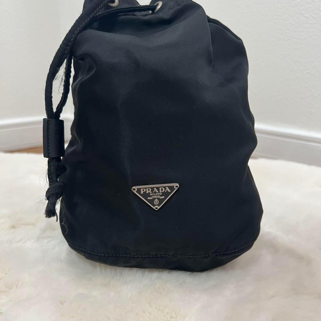 PRADA Nylon Drawstring Pouch Black Triangle Logo … - image 2