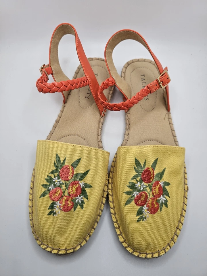 TALBOTS Alpargatas Eslinga Espalda Amarillo Bordado Floral Sandalias Mujer Talla 9.5 Foto 2 de 4