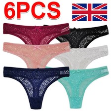 6 Pack Womens Sexy Lace Underwear Ladies Cotton Thongs G-String Knickers Briefs