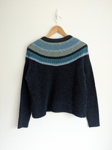 Celtic & Co Strickjacke 100% Wolle GR XS Fair Isle Navy Shetland Statement Passe - Bild 4 von 8