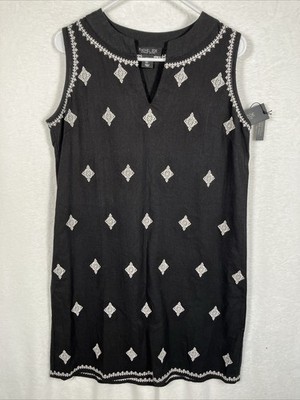 Rachel Zoe Linen Dress Black Embroidered Sleeveless Summer Shift Mini Small NWT