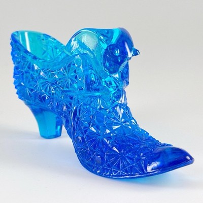 Fenton Glass Daisy & Button Cat Head Queen Kitten Slipper Colonial Blue #3995 CB