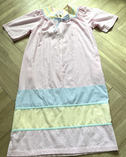Vintage Saybury Women  s Pastel Seersucker Long House Coat Dress Front Half Zip L
