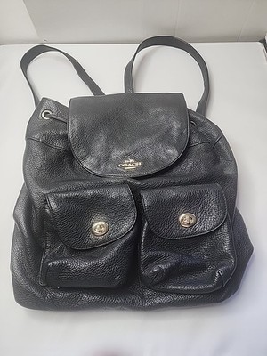 Coach Billie Black Pebbled Leather Turn Lock Drawstring Backpack