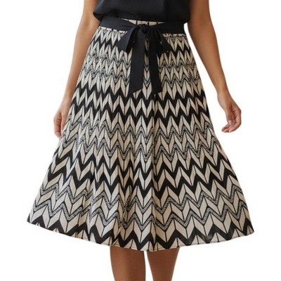 BCBGMAXAZRIA Chevron Sequin A-Line Skirt Women Size M Black White Art Deco Glam