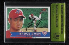 BAS 2001 Fleer Tradition Bruce Chen #225 Beckett Auth Sticker Auto ow6