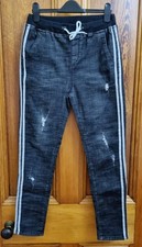 Women Elastic Waist Denim Ripped Pants Pockets Joggers Jeans Trousers Bottoms