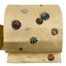 JAPANESE KIMONO BELT NAGOYA OBI LIGHT YELLOW PURE SILK D6562
