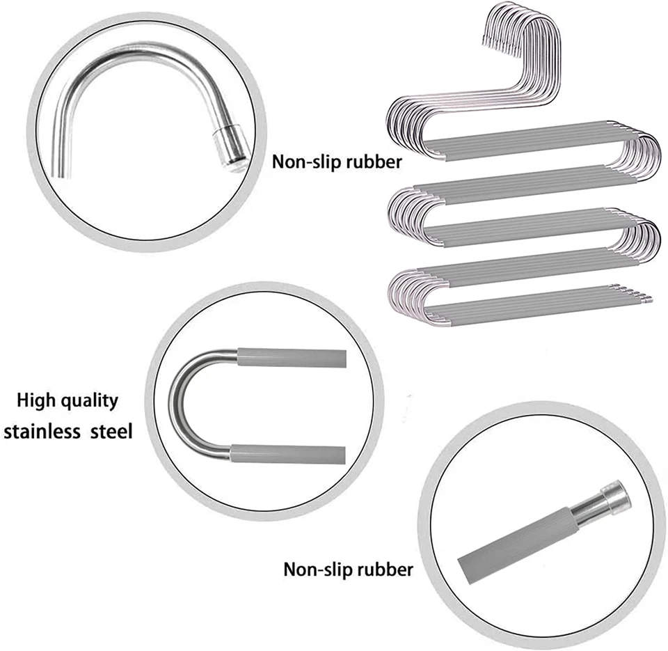 Grucce Antiscivolo Salvaspazio per Pantaloni, Confezione Da 6 S, Acciaio Inox, O - Immagine 3 di 4
