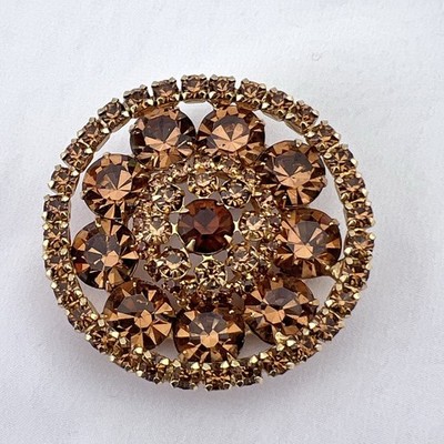 Vintage Kramer Brooch Pin Inverted Tier Honey Topaz Rhinestone Gold Tone Estate