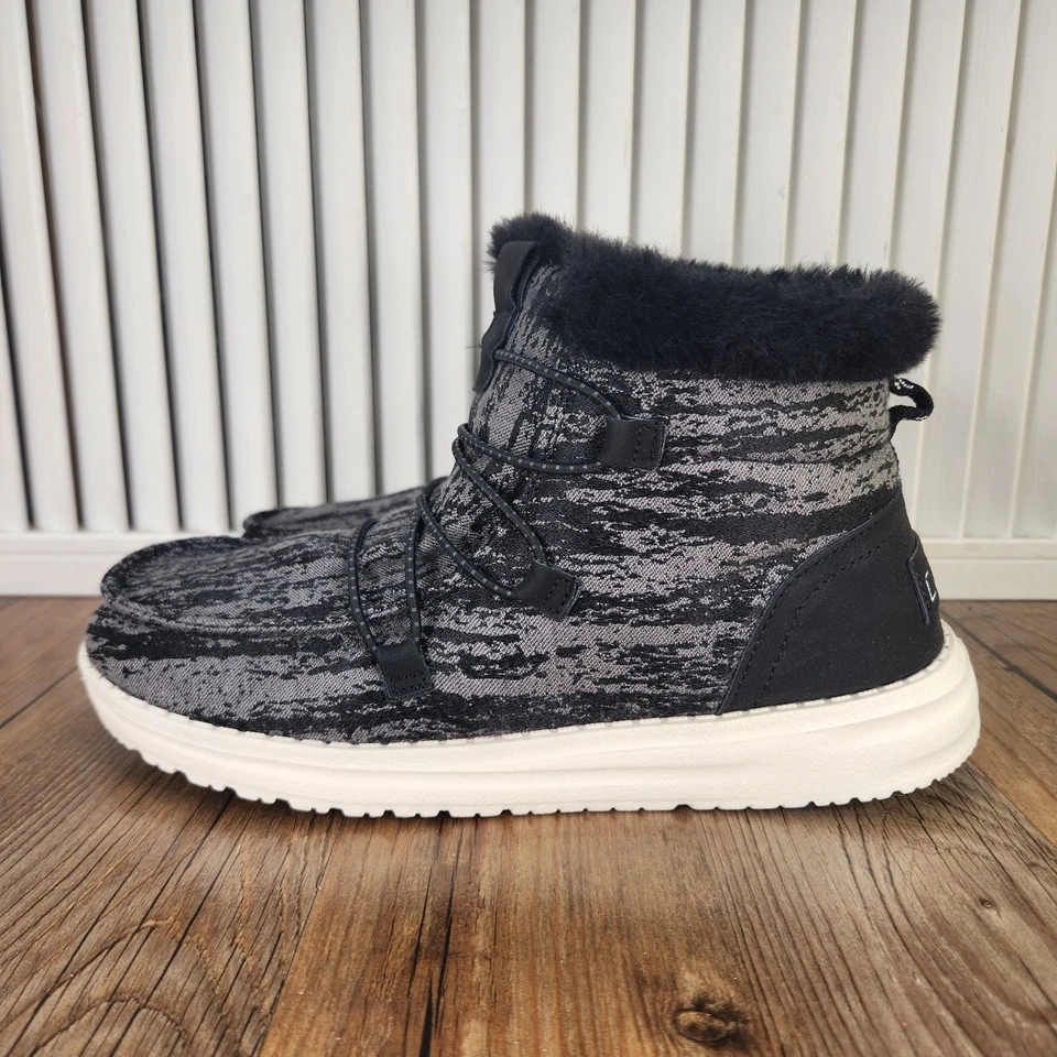 Botines Hey Dude Lea de piel negros para mujer talla 6 forrados cómodos sin cordones al tobillo botas Foto 3 de 4