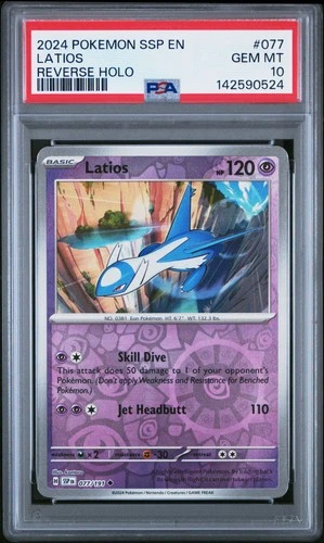 2024 POKEMON SSP EN-SURGING SPARKS REVERSE HOLO #077 LATIOS PSA 10
