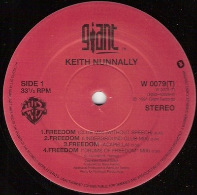 Keith Nunnally - Freedom - UK 12'' Vinyl - 1992 - Giant Records