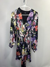 Express Floral V-Neck Long Sleeve Tie Waist Mini Dress, Size Medium.  3W