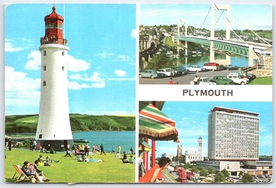 1968 Plymouth England Lighthouse Tamar Bridge City View Postcard John Hinde