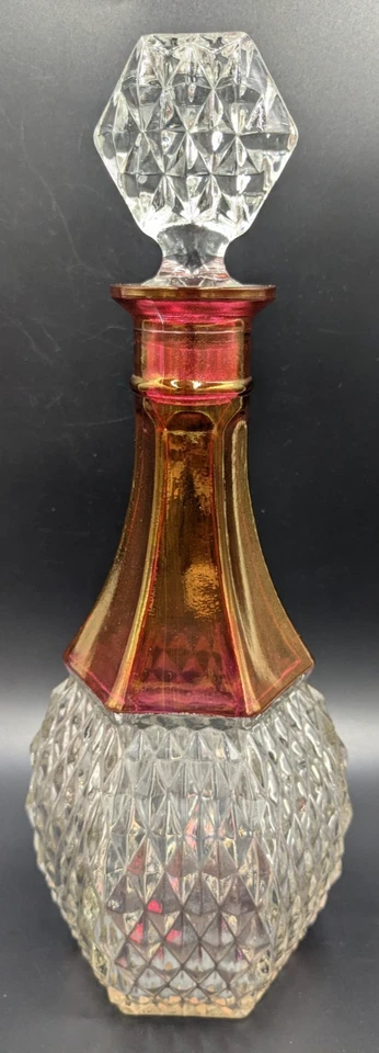 Vintage Set of Indiana Glass Co. Ruby Flash Diamond Point Decanter & (8) Glasses - Image 2 of 4