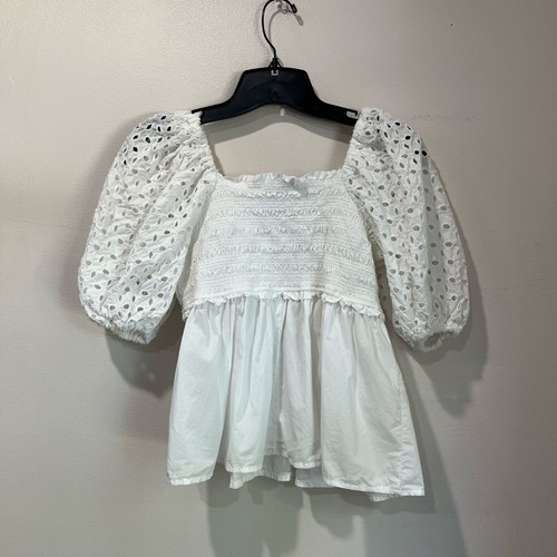 Camicetta American Eagle manica a sbuffo babydoll bianca con occhielli taglia S - Foto 2 di 6
