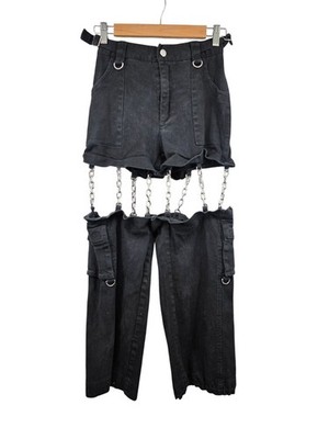 Black Chain-Linked Convertible Pants With Cargo Pockets Size XXS