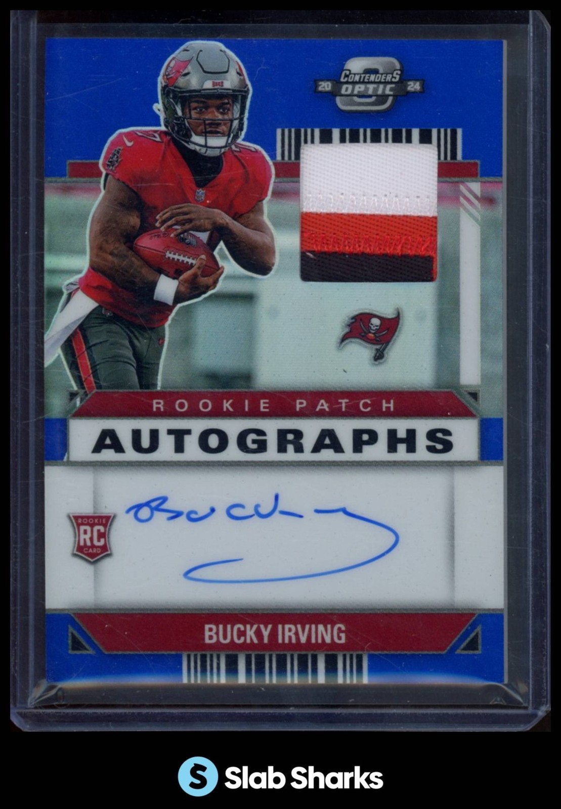 2024 PANINI CONTENDERS OPTIC BUCKY IRVING ROOKIE PATCH AUTO BLUE PRIZM RC /50