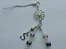 PERSONALIZE FLOWER CHARM CELL PHONE CHARM CRYSTALS WRISTLET FREE SHIP 35
