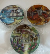 Lot of 3 Decorative 6" Plates Folk Art Country Kitchen Wall Hanging Set Decor