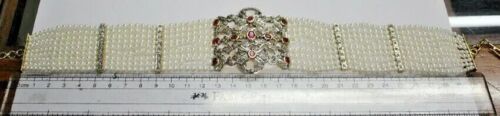 3.42ct Rose Cut Diamond 925 Sterling Silver Ruby Pearl Wedding Bracelet - Picture 8 of 13