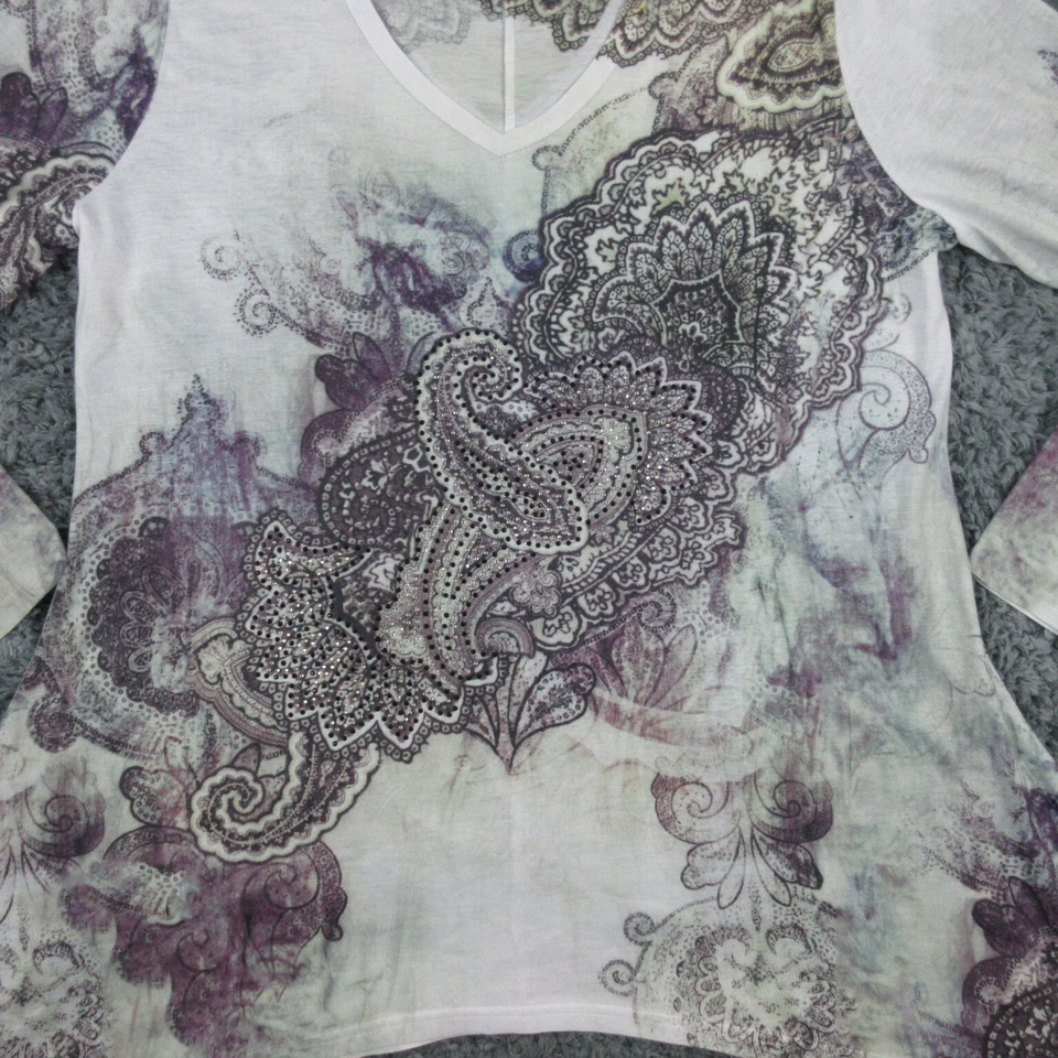 Camisa Essentials Mujer XL Blanca Púrpura Verde Manga Larga Pullover Asimétrico Foto 2 de 4