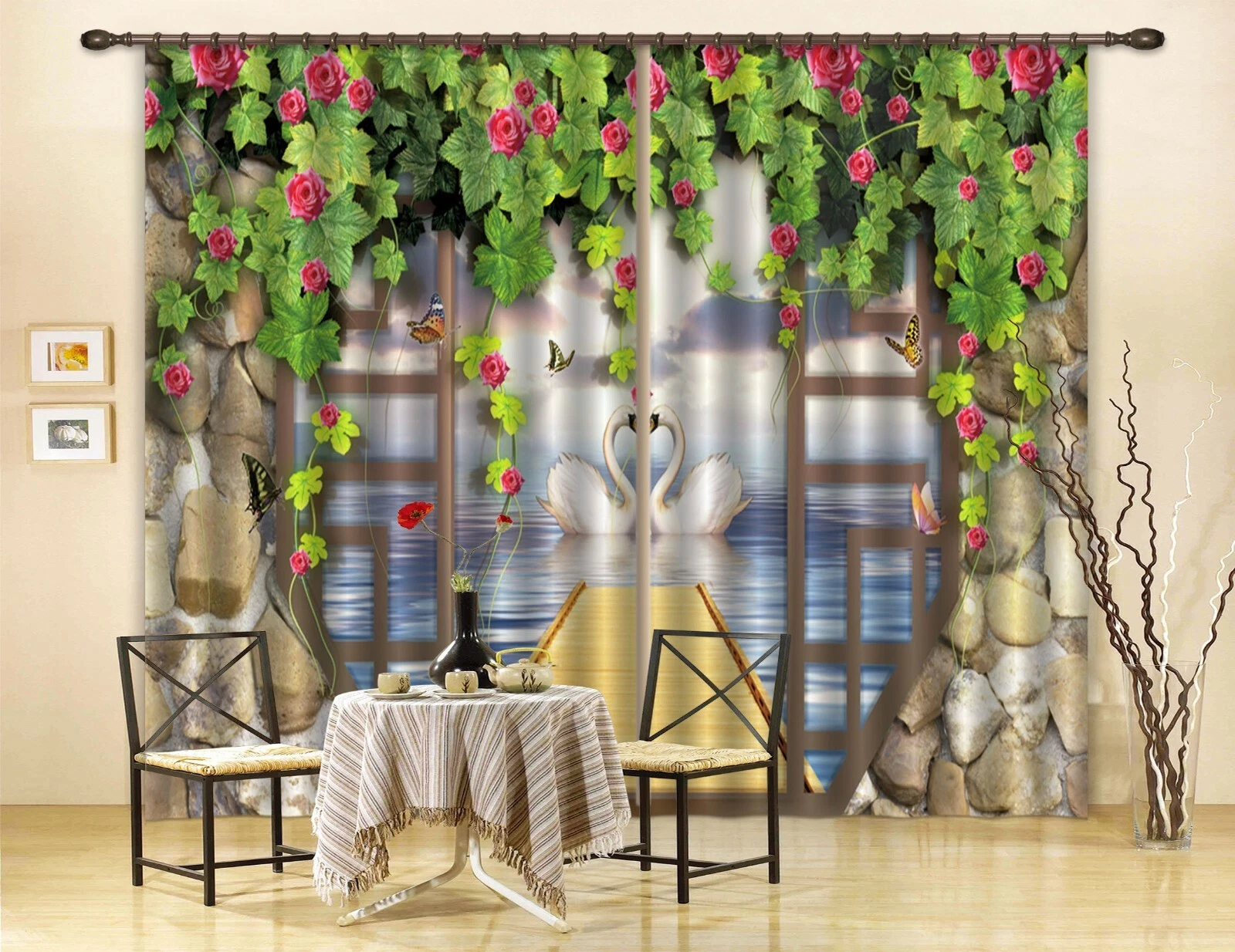3D Swan Flower ZHUA1485 Blockout Photo Curtain Fabric Window Zoe