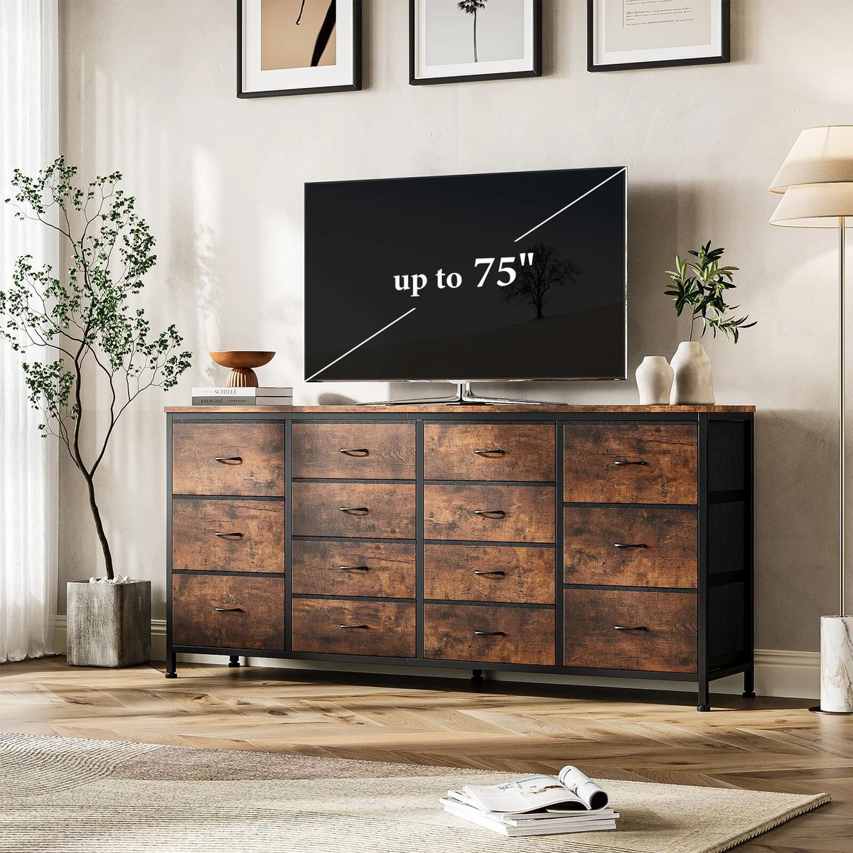 75"TV Stand for Bedroom 63 Inch Large Fabric Chest of 14 Drawers Long Dresser 70 75"TV Stand for Bedroom 63 Inch Large Fabric Chest of 14 Drawers Long Dresser 70